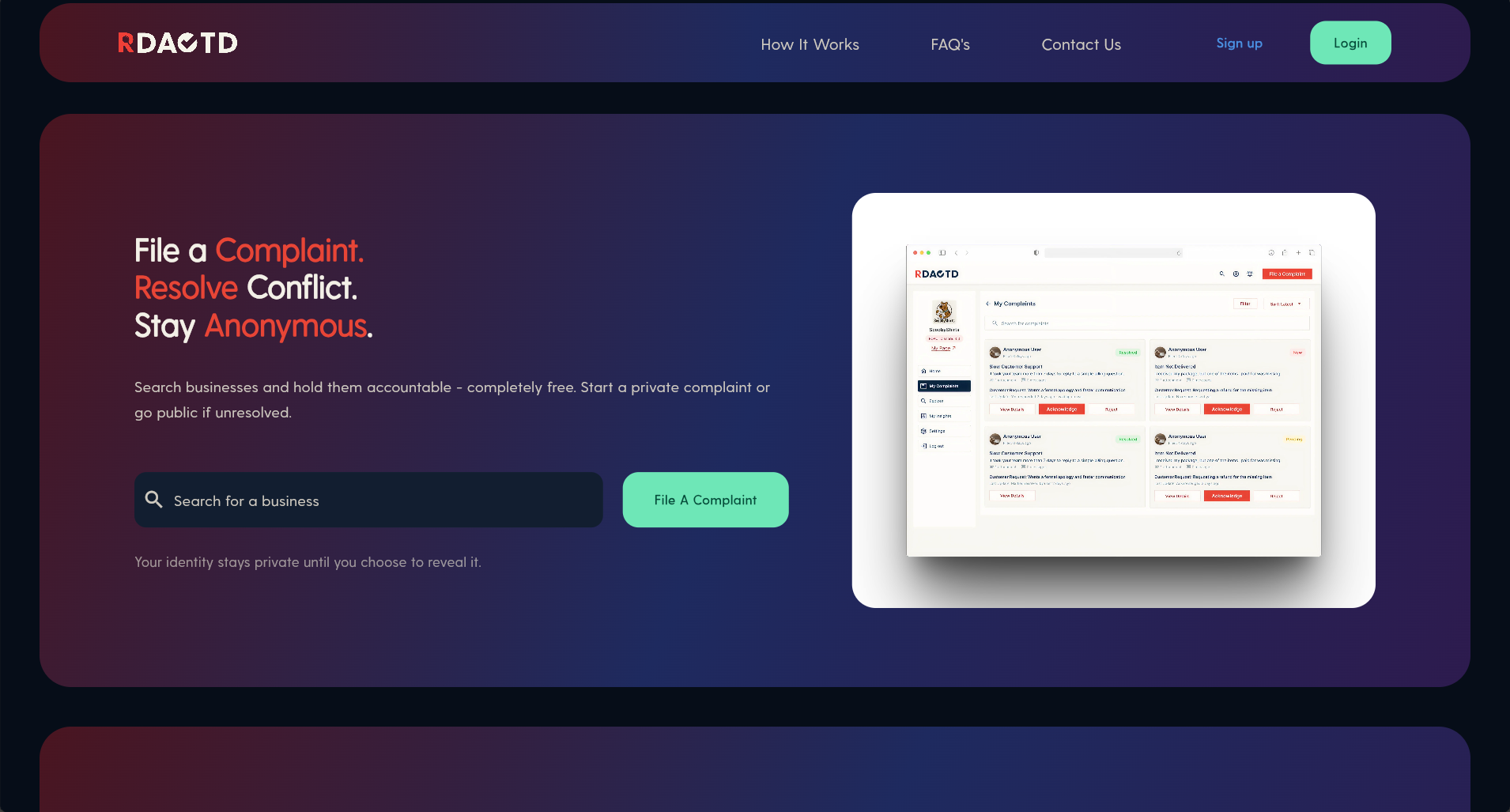 RDACTD platform screenshot